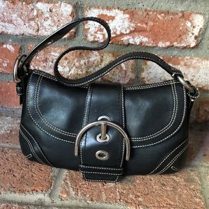 Coach black leather hobo shoulder bag with buckle details
